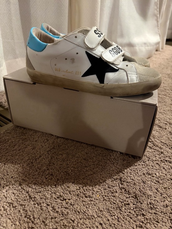 Golden Goose Shoes - Golden Goose Old School White Sneakers with Black Star and Blue Heel